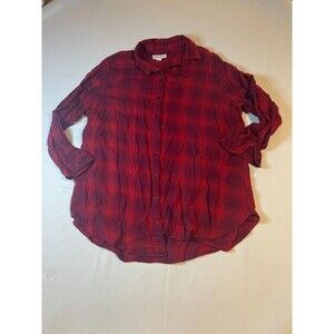 Ava & Viv Shirt Womens Sz 1X Red Plaid‎ Button Up Long Sleeve Collared Casual